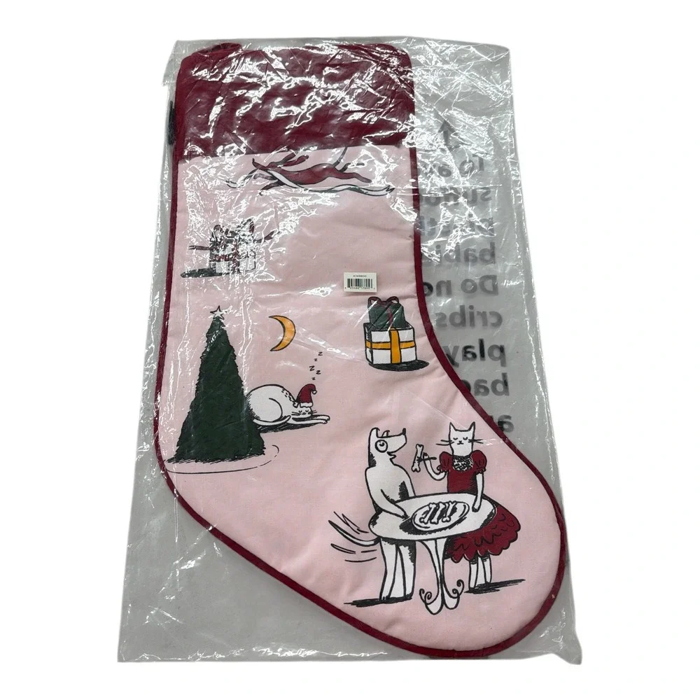 Kate Spade New York Holiday Party cotton stocking Cat & Dog NEW